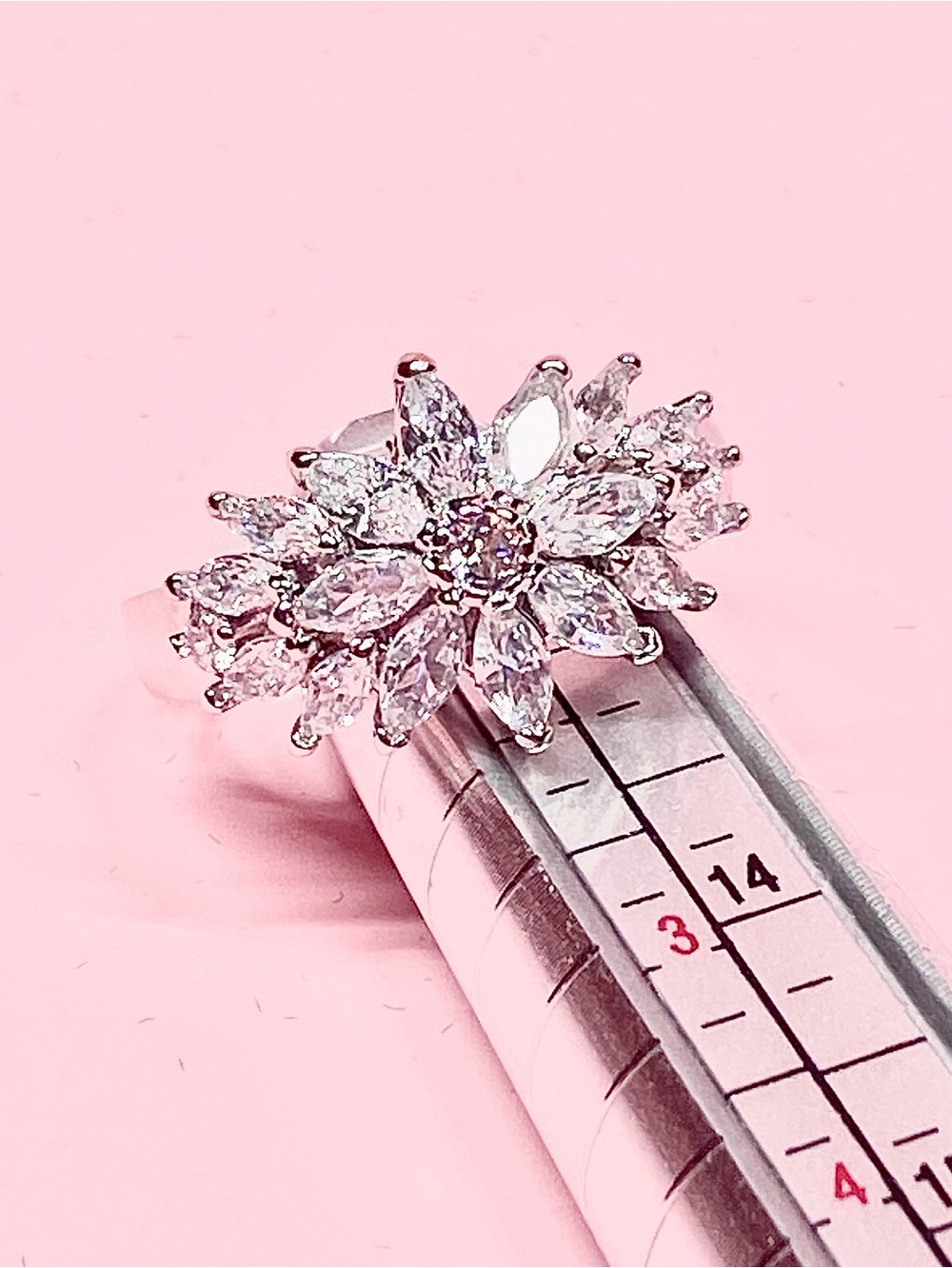 Silver Floral Cluster Ring with Clear Crystals - Women Jewelry
